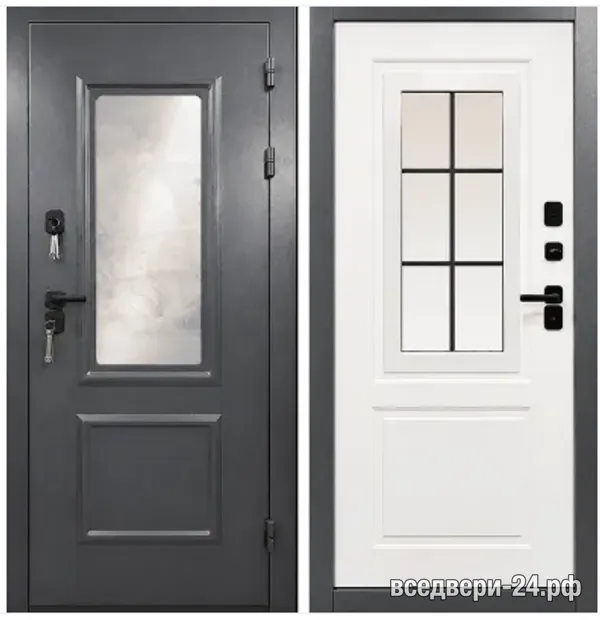 Дверь входная FlyDoors Винтер панорама С, Металл (Букле графит)