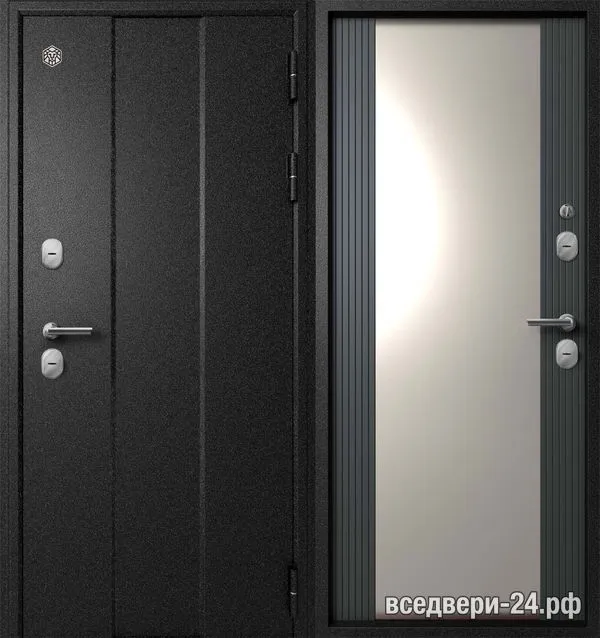 Дверь входная Мегатрон Termo-6 Зеркало Черный букле/ Софт Графит, Черный букле
