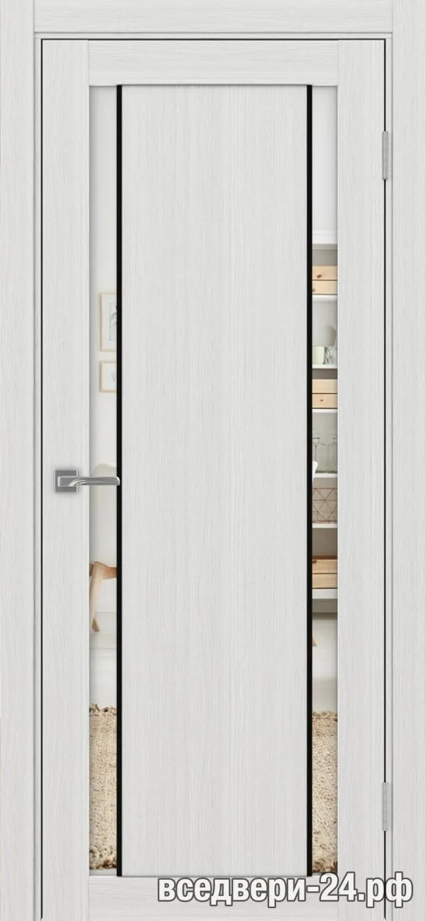 Дверь межкомнатная OPTIMA PORTE «Турин» 522AПП.212 молдинг алюм.чёрн., Ясень серебристый