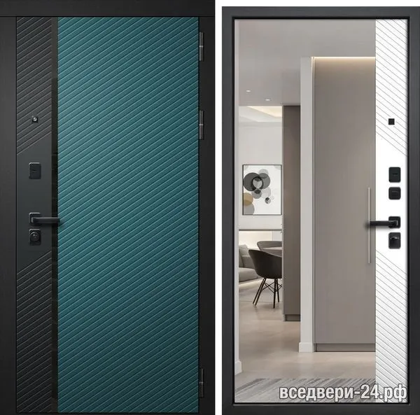 Дверь входная FlyDoors Дилайн, Черный муар Веллюто Верде