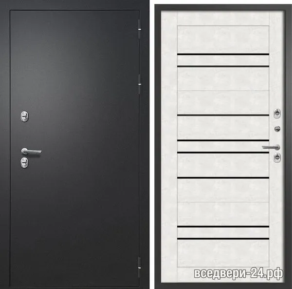 Дверь входная FlyDoors В2, Сборная 16 мм СБ 30 Бетон снежный стекло черное