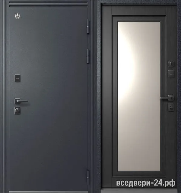 Дверь входная Мегатрон TEPLEON Termo-2 Графит Муар с блестками - Ясень дип графит (Зеркало), Графит муар с блестками