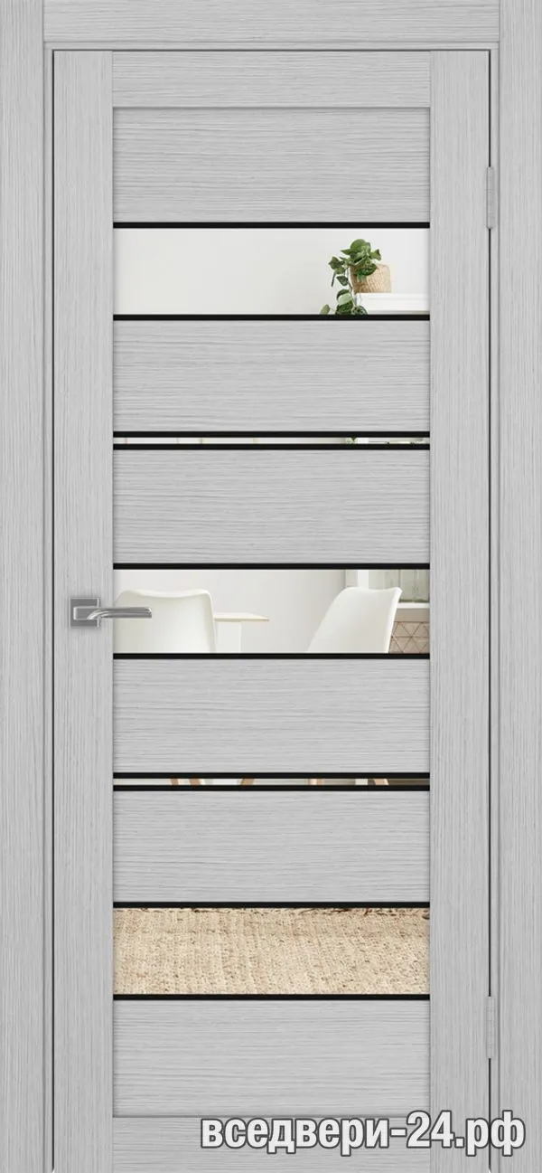 Дверь межкомнатная OPTIMA PORTE «Турин» 526АППmax.122 молдинг алюм.чёрн., Дуб серый